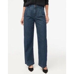 J.Crew Pleated Trouser DenimJean Camden Navy Wash Denim High Rise Wide Leg Sz 29